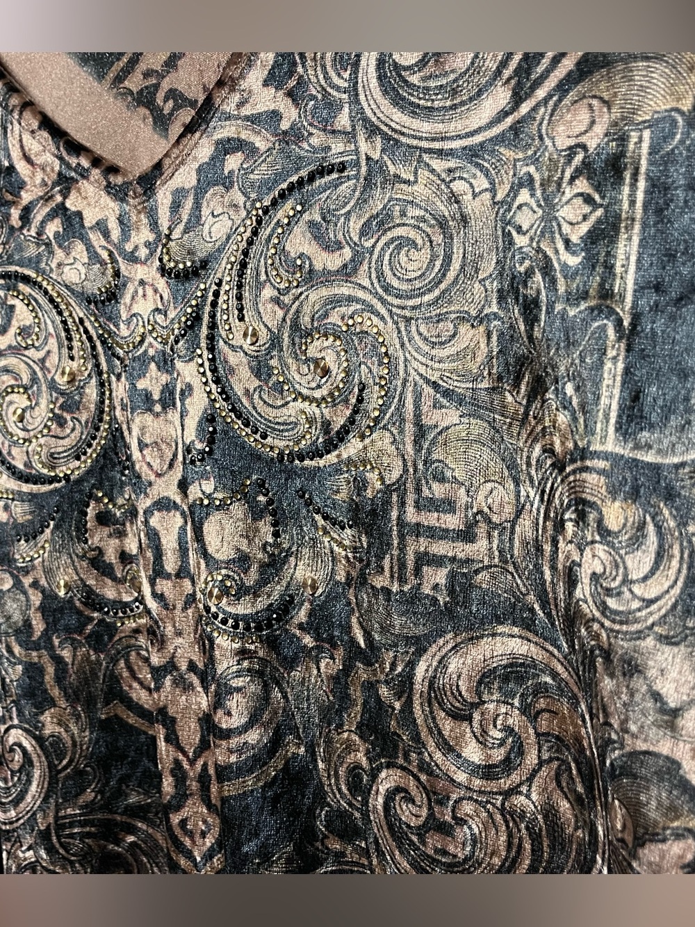 Catherines 1X Y2K Velvet Baroque Tunic Top Rhinestone Whimsigoth Dark Boho 18 20 - Picture 7 of 11
